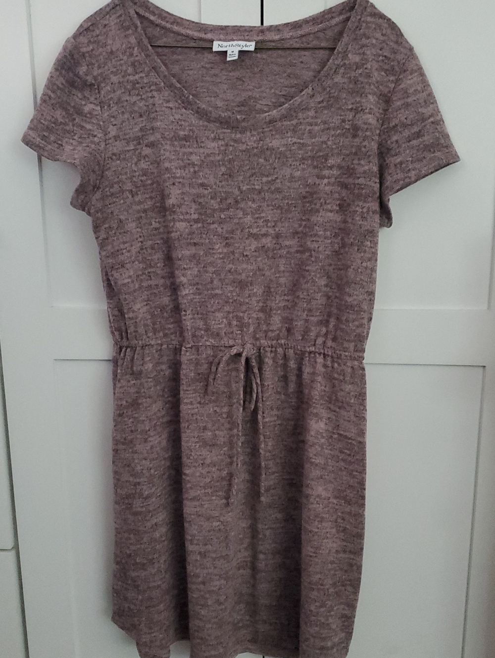 NorthStyle Heathered Mauve Drawstring Short Sleeve Mini Dress